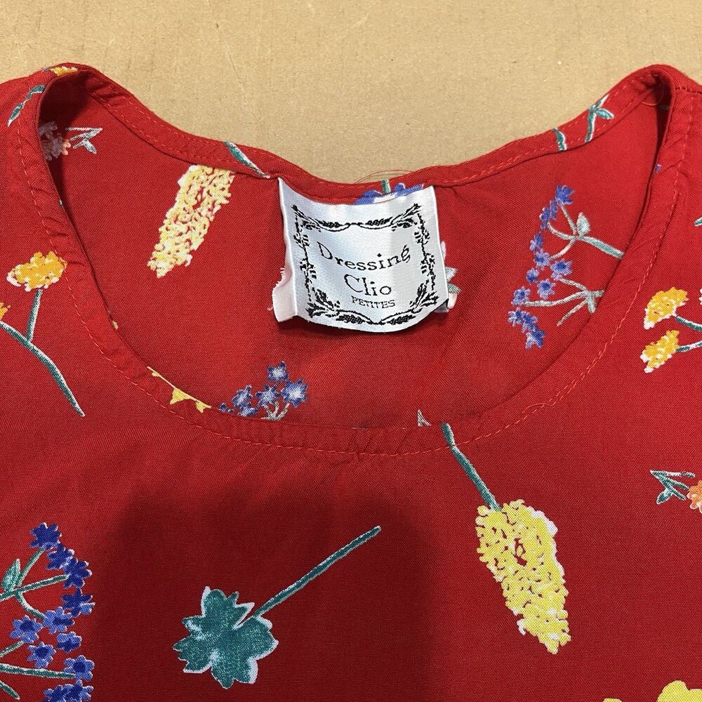Vintage Red Floral Dressing Clio Dress Petite Medium Pockets Cottage Kidcore - Picture 7 of 9